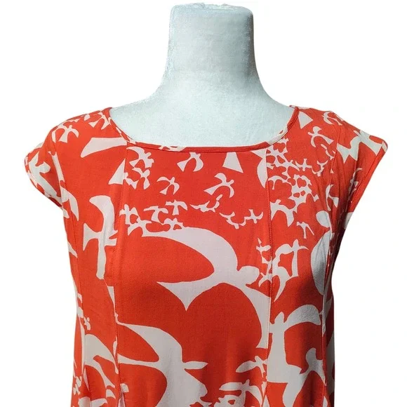 Maeve x Anthropologie Orange White Bird Print Cap Sleeve Dress Rayon Size Small - Picture 4 of 13